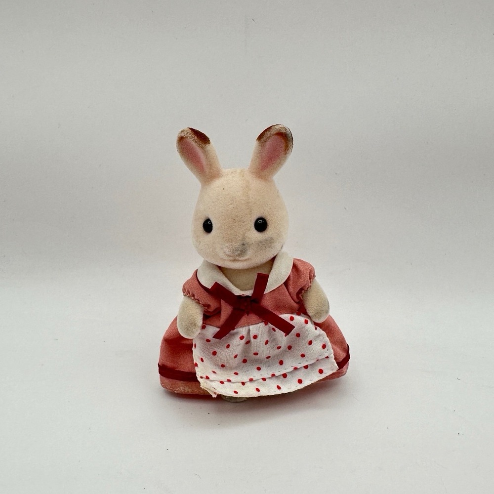 Calico Critters Hopscotch Rabbit Mini Flocked Bunny‎ Figure Ivory Brown Pink 4"